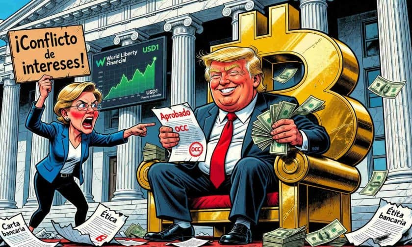 Warren busca prohibir que Trump controle banco cripto